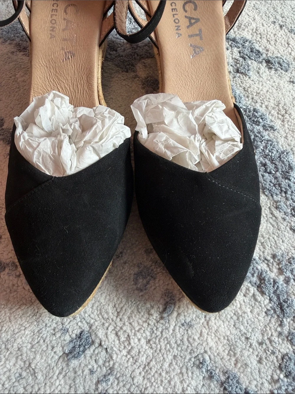 Viscata Black Suede Espadrille Ankle-Strap Flats